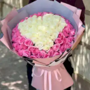 101 Розовая Роза и Белое Сердце